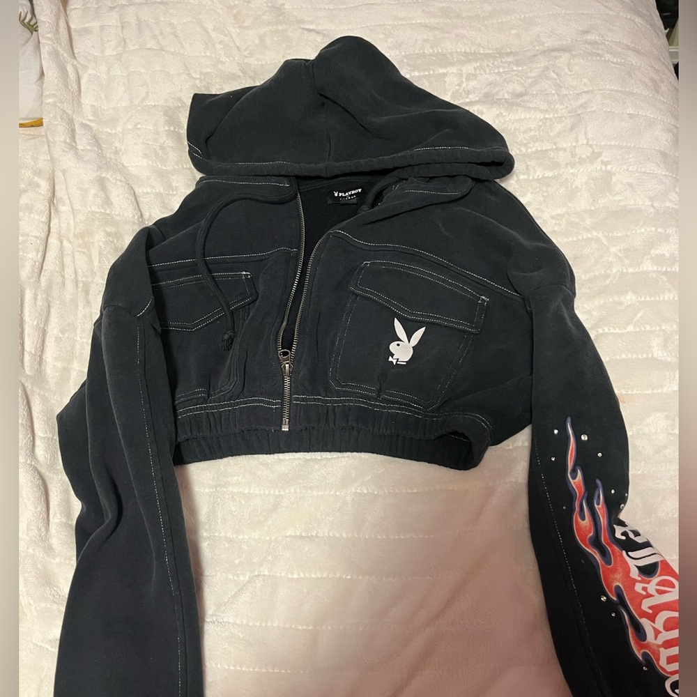 black cropped playboyxpacsun hoodie
